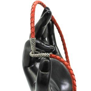 925 STERLING Vintage NANCY & DAVID braided orange leather necklace  17 1/2"  EUC